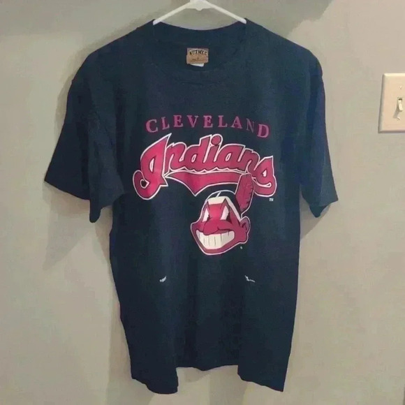 Vintage Nutmeg Cleveland‎ Indians mens large navy blue with chief wahoo T-shirt - Picture 1 of 6